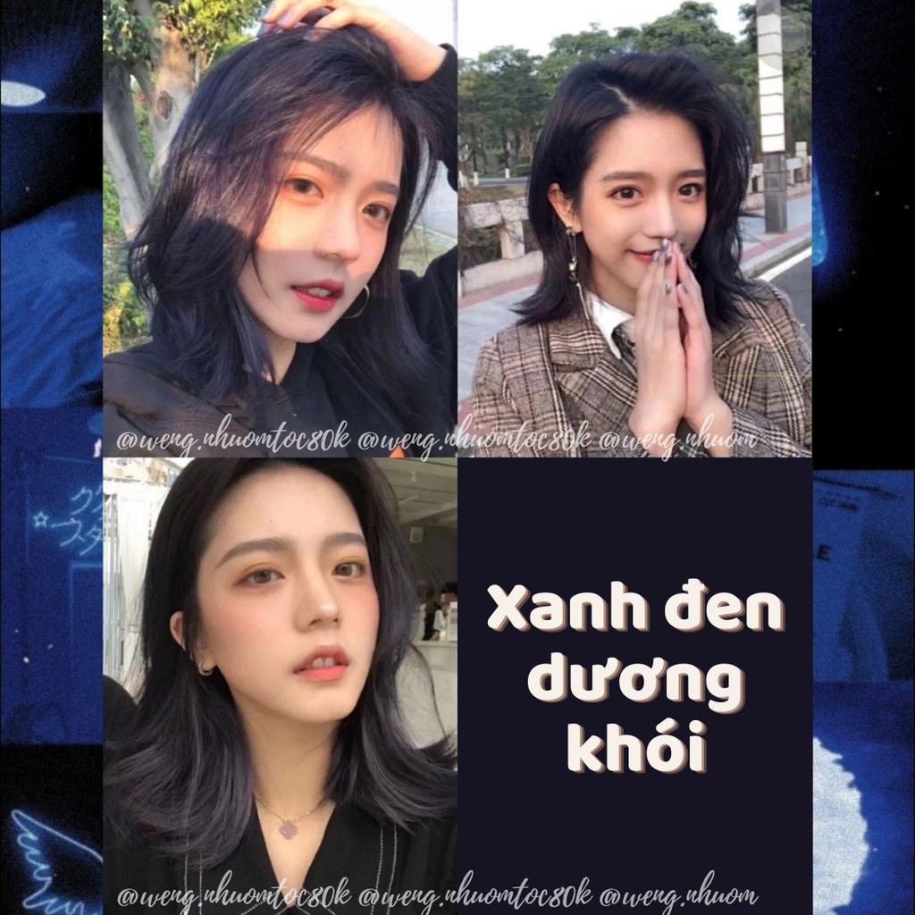 Nhuộm tóc màu xanh đen dương không tẩy (tặng trợ và găng tay)
