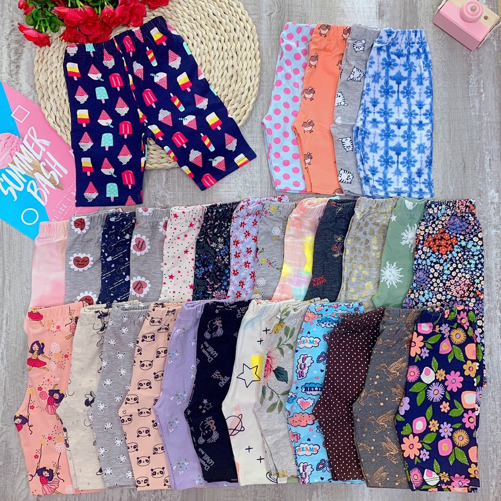 Quần Legging Bé Gái Thun Cotton Mềm Mát Co Giãn Họa Tiết Xinh Xắn (10-41kg)-ShopMeKhoai