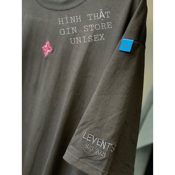 Áo thun tay lỡ Levents XL Logo tee nam nữ  XL màu đen chữ hồng chất cotton form rộng - Gin Store