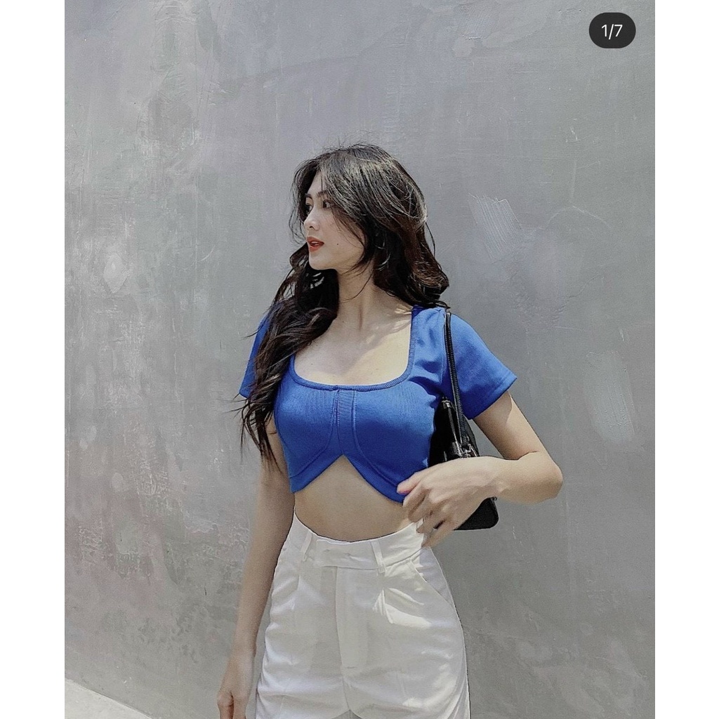 Áo Croptop Ôm Body Tay Ngắn Cổ U Kiểu Khoét Thân Độc Lạ A5117