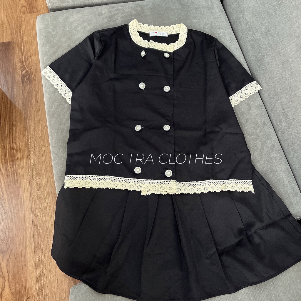 Set áo váy nữ Quảng Châu thiết kế phối viền ren siêu xinh, Set đồ nữ gồm áo sơ mi và chân váy xếp ly rẻ đẹp trẻ trung