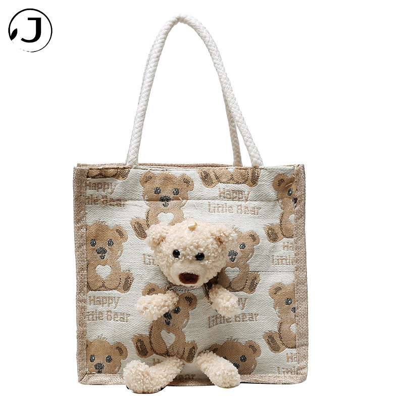 KAITIFEI Túi vải canvas đựng hộp cơm trưa in hình gấu dễ thương
