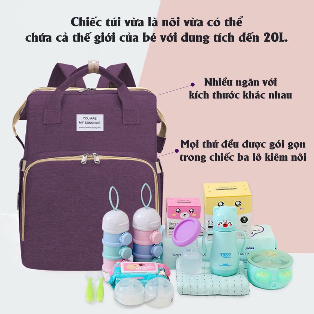 [SHOPEE TRỢ GIÁ] Túi Balo Bỉm Sữa Kiêm Nôi Di Động Cho Bé (Tới 09 Tháng Tuổi)