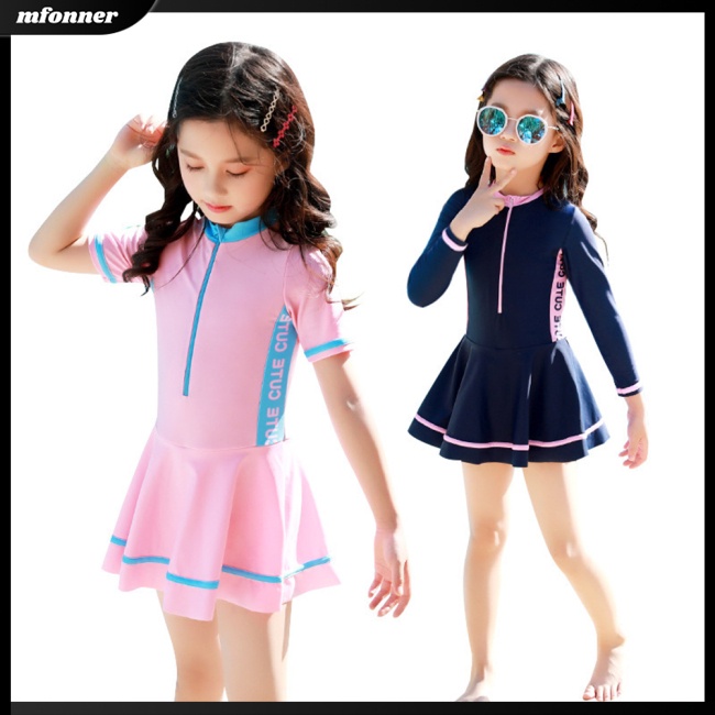 Bộ Đồ Bơi 2 Mảnh Gồm Đầm/Quần Short/Quần Short Có Khóa Kéo Mau Khô In Hoạt Hình Dễ Thương Cho Bé Gái