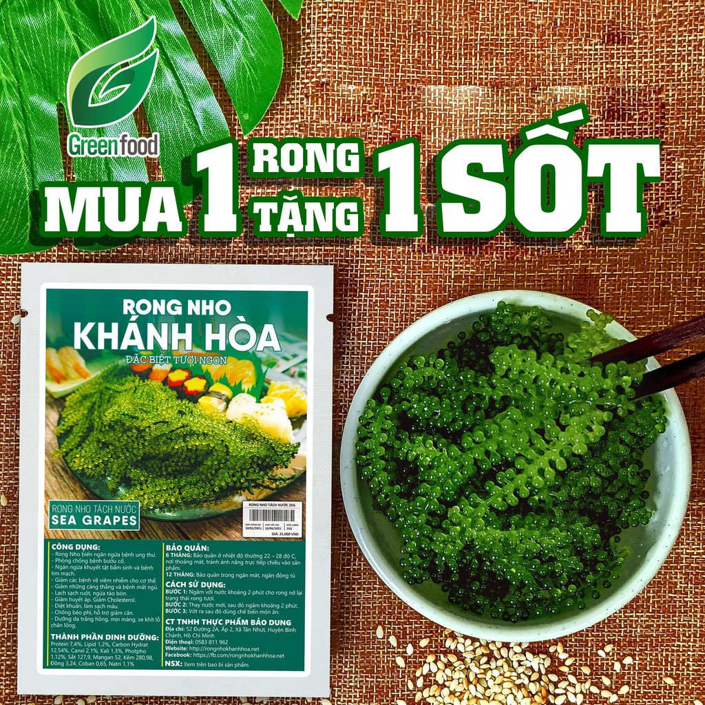 Rong nho tách nước Khánh Hòa GreenFood ăn kèm sốt mè rang