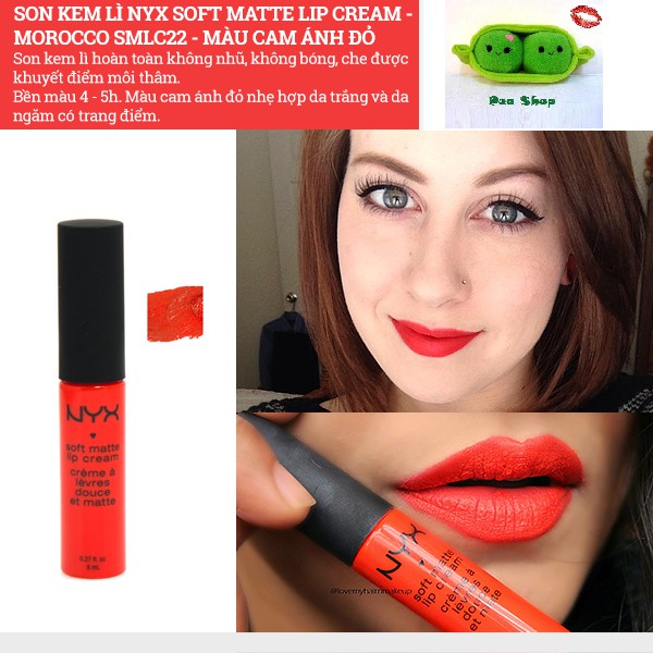 Son kem lì Nyx Professional Makeup Soft Matte Lip Cream 8 mL Morocco - màu cam ánh đỏ