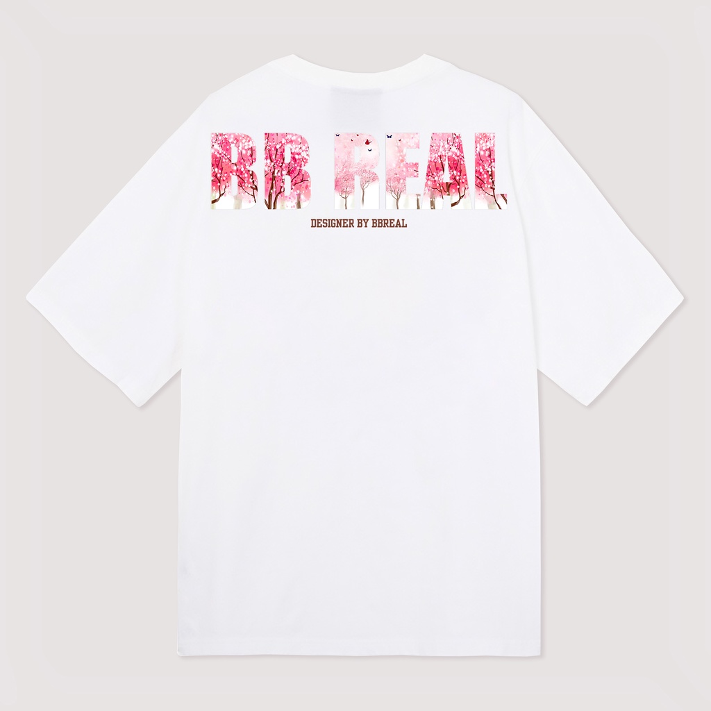 Áo thun tay lỡ BBREAL Cherry Blossom White Form Rộng Unisex Nam Nữ 100% Cotton