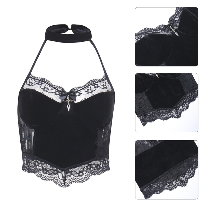 Áo Croptop Sát Nách Phối Ren Hoa Thiết Kế Hở Lưng Quyến Rũ