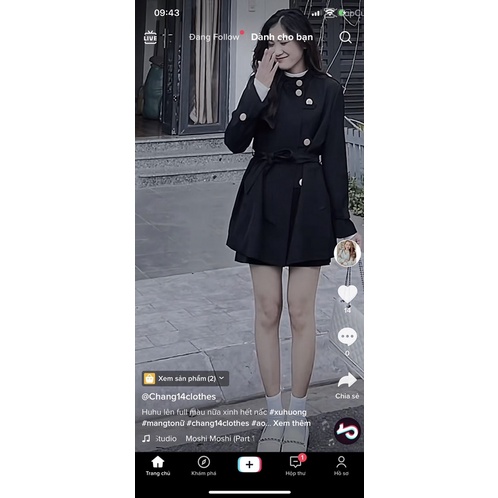 Áo khoác mangto khuy đồng cổ cao QC