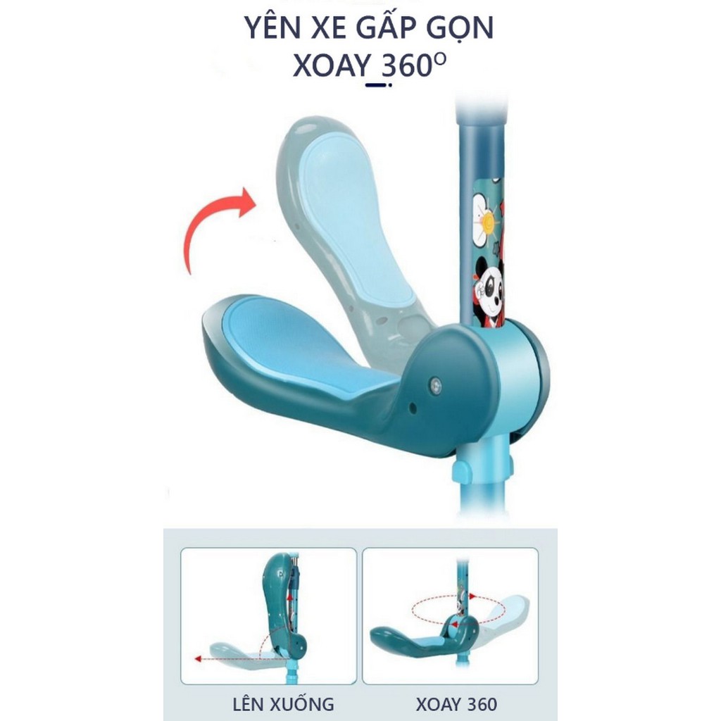 Xe Scooter PANDA 3In1 Chồi Chân, Có Nhạc - Home and Garden