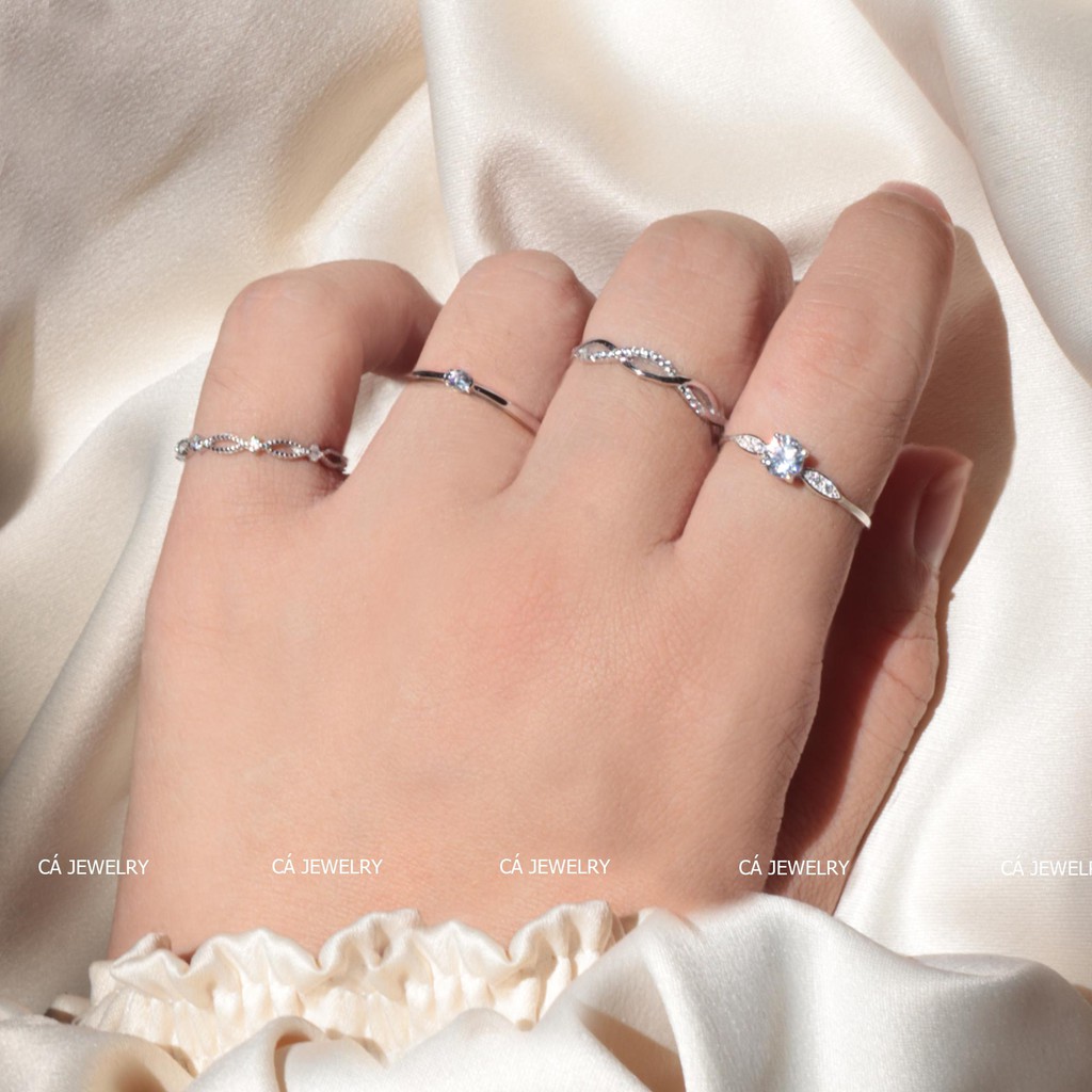 Nhẫn nhẫn bạc nhẫn nữ bạc s925 khung đan bầu dục đính đá 1 bên có size Cá jewelry