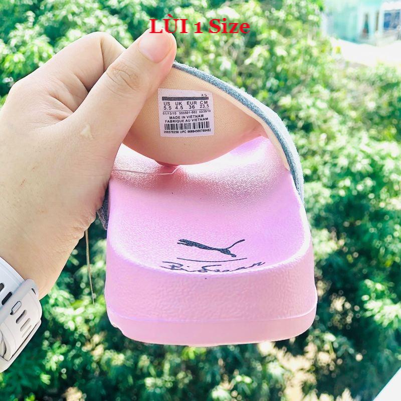 Dép unisex 𝐌𝐋𝐁 𝐏𝐔𝐌𝐀 ❤️FREESHIP + Hộp❤️ dép mlb bóng chày quai ngang thể thao nữ in PUMA da lộn, hồng-quai-xám