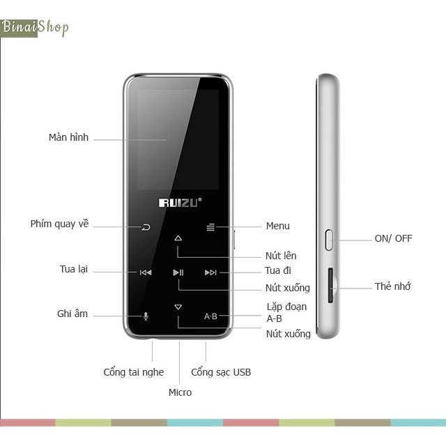 [Mã ELHACE giảm 4% đơn 300K] Máy nghe nhạc mp3 Ruizu X02 / D02 [Tặng kèm tai nghe]