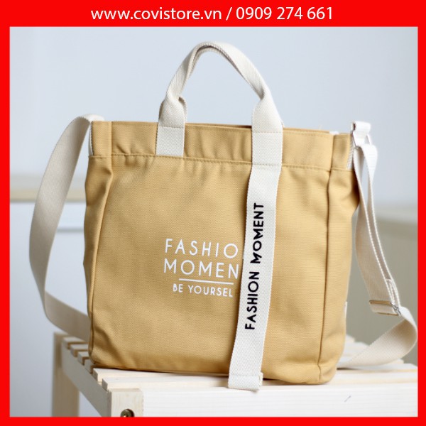 Túi vải Hàn Quốc, túi đeo chéo vải canvas phối chữ fashion moment thời trang Covi nhiều màu sắc T11