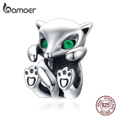 Hạt charm hình hồ ly đính đá Bamoer dùng trang trí đồ trang sức chuyên dụng