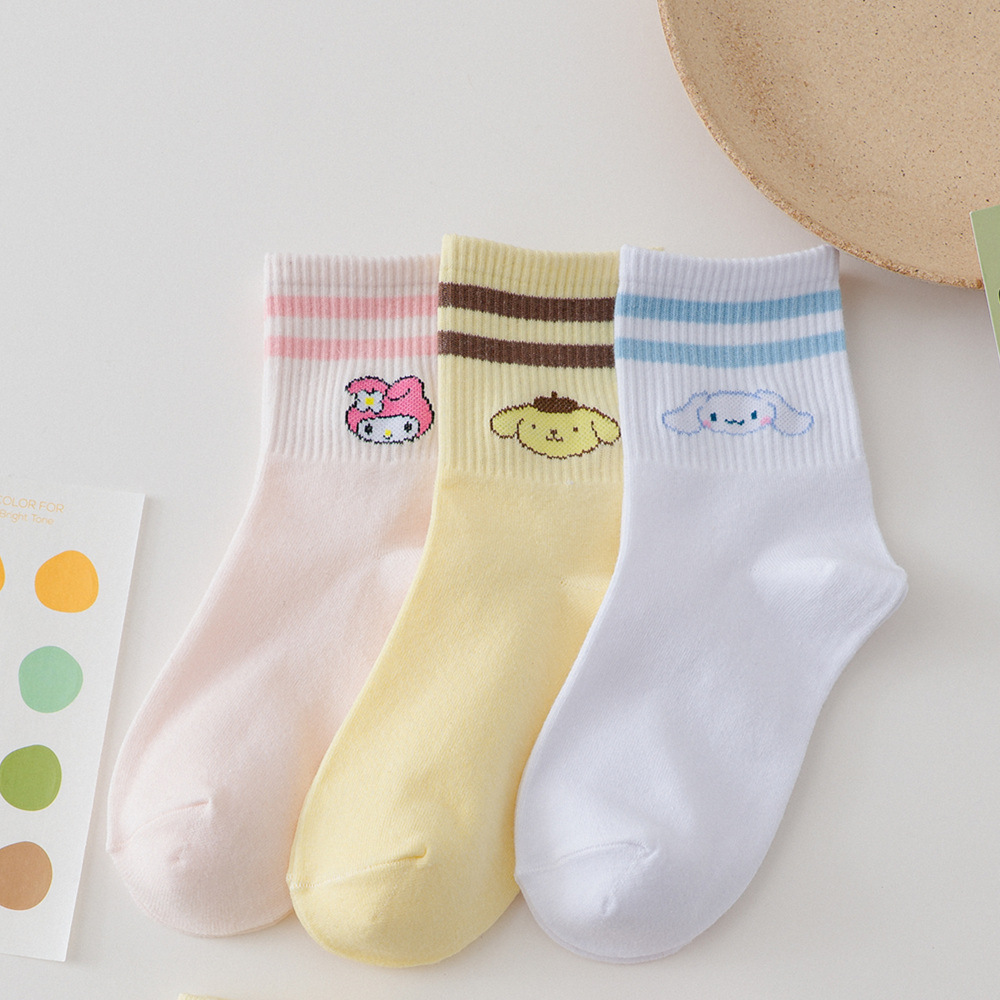 Tất Cotton Kẻ Sọc Họa Tiết Hoạt Hình Đáng Yêu Cho Nam Nữ