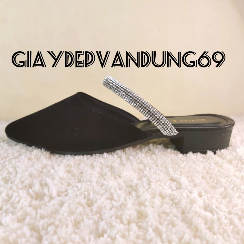 Sục 3p đế liền dây đá nhung gót vuông
