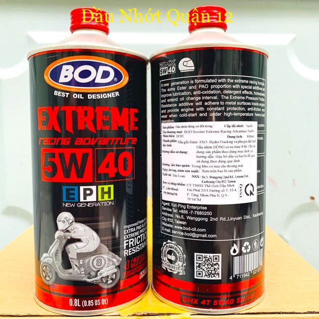 Nhớt Cao Cấp Xe Tay Ga - BOD Scooter Race Extreme Racing Advanture 5W-40 BMX 4T PAO + Ester Fully Synthetic 800ML