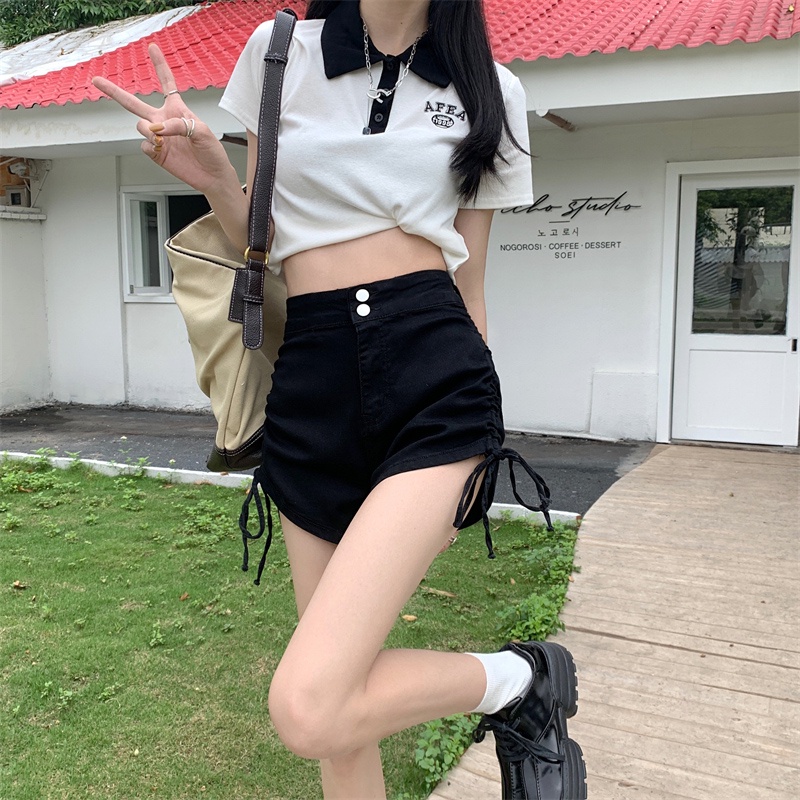 Quần Short Denim Lưng Cao Kiểu Retro Thời Trang Hàn Quốc Cho Nữ
