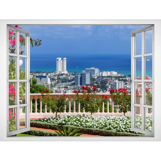 Tranh dán tường cửa sổ phong cảnh thành phố  VT0387