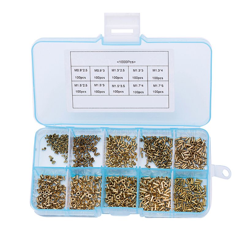 Bộ 1000 Đinh Tán Kim Loại M0.9 M1.3 M1.5 M1.7 Chất Lượng Cao