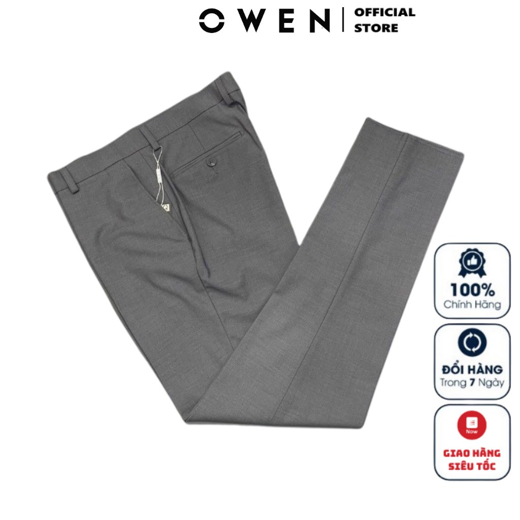 Quần Âu Nam Quần Tây Công Sở Cao Cấp Owen QD23016 Dài Chân Dáng Trendy Màu Ghi Xám Vải Polyester đứng dáng