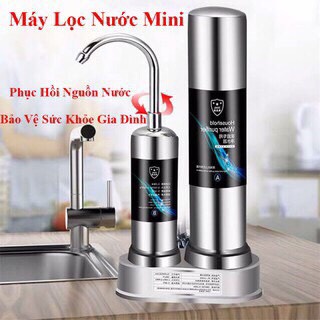 Máy Lọc Nước Mini Water Purifier Dạng Đứng Tại Vòi Phục Hồi Nguồn Nước Sinh Hoạt,2 Lõi Sứ Than Hoạt Tính,Không Dùng Điện