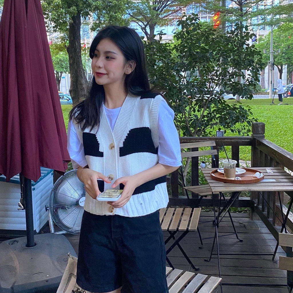 Korean Retro Korean Check V-neck Knit Sleeveless Vest Women's Top | BigBuy360 - bigbuy360.vn