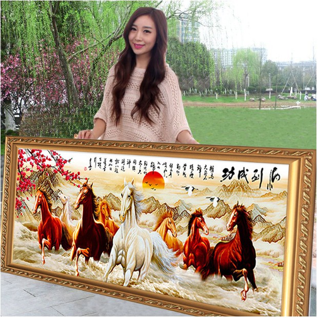 Tranh thêu kín Mã đáo thành công tiếng trung kích thước trung bình 150x65 cm💥 kích thước 150*65 cm 📌