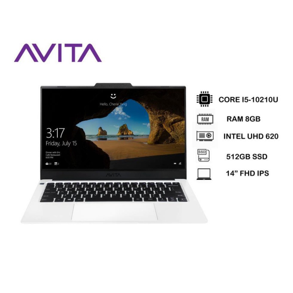 Laptop AVITA LIBER V14–Màu Trắng Pearl White–Intel Core I5-10210U/RAM 8GB/ SSD 512GB/ Win 10 Home/Bảo Hành 24 Tháng