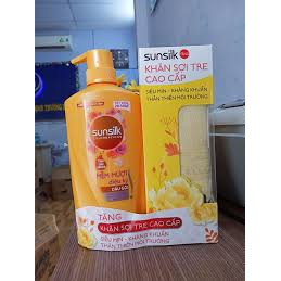 DẦU GỘI SUNSILK VÀNG KÌ DIỆU 650G TẶNG khăn sợi trecao cấp