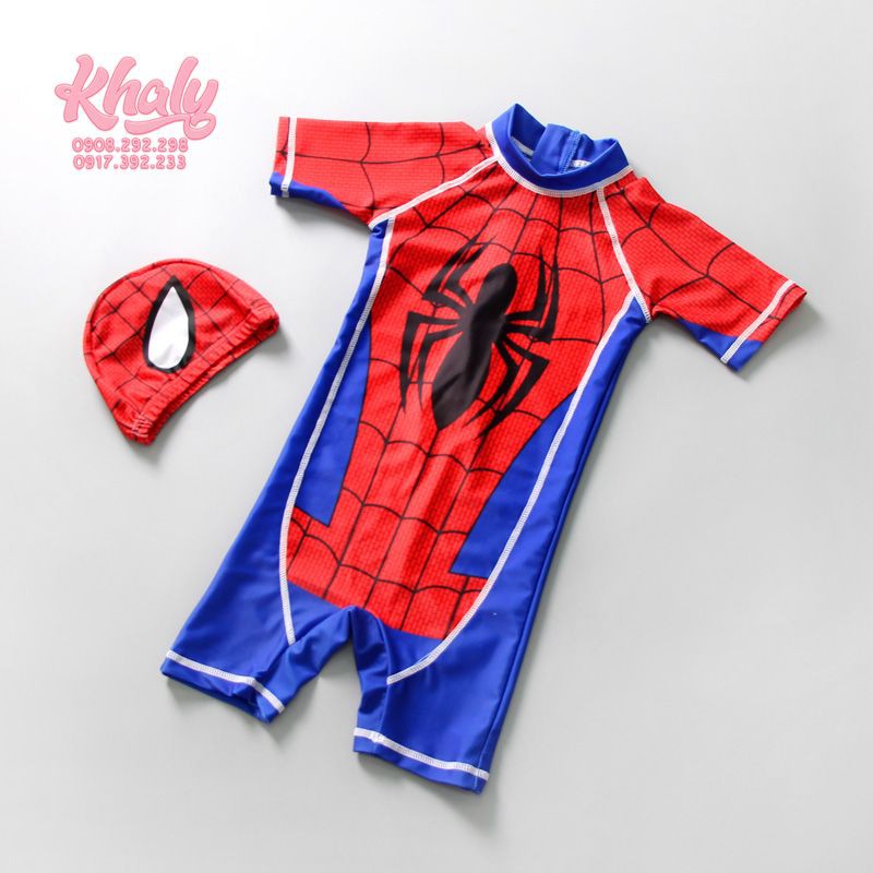 Đồ bơi , đồ lặn liền thân trẻ em tặng kèm nón bơi hình logo người nhện Spiderman cho bé trai còn đủ 4 size 81NDBSPMXDO