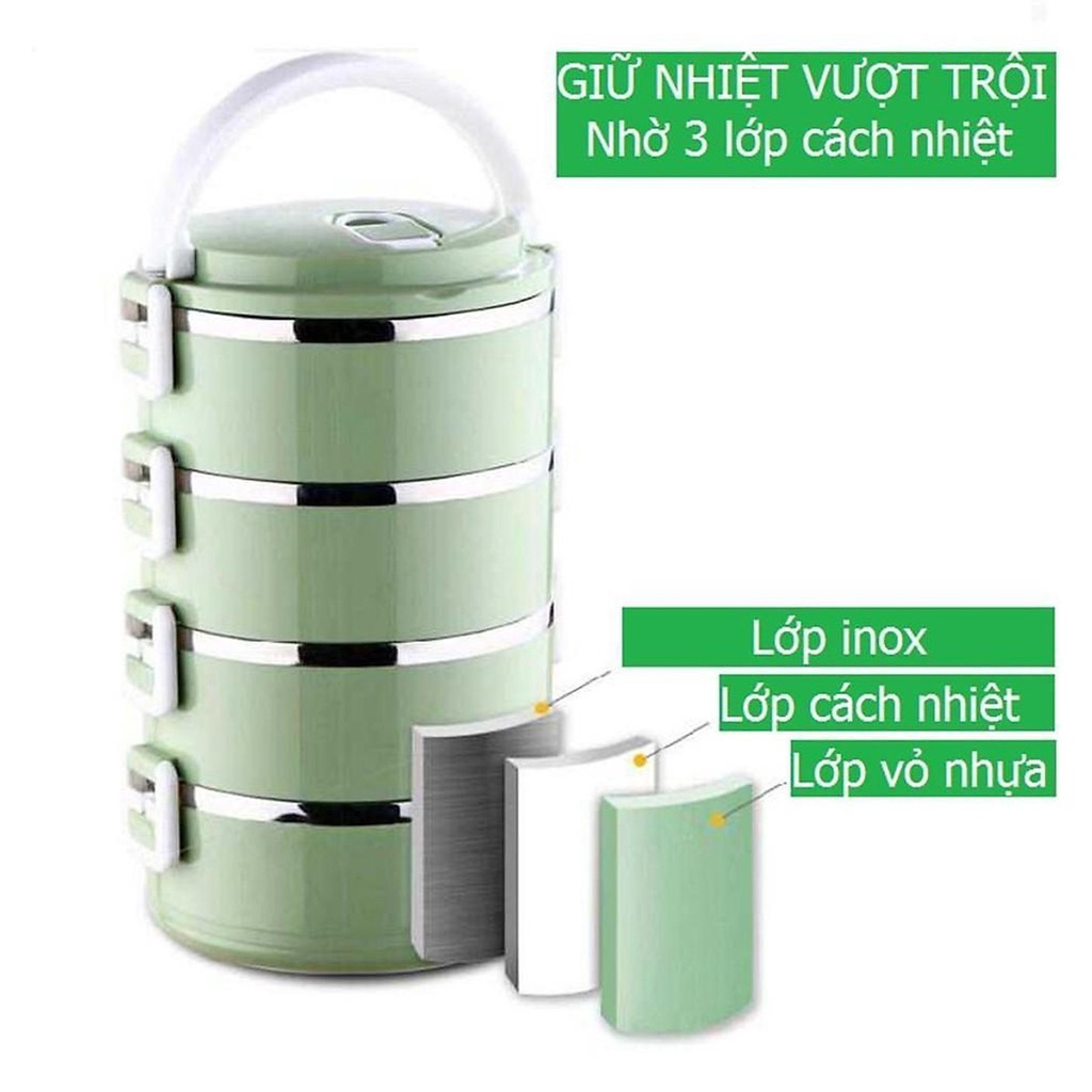 HỘP CƠM 4 TẦNG LÚA MẠCH LÕI INOX 304 CAO CẤP GIỮ NHIỆT CỰC TỐT 2.8L - NHÀ SÁCH 999