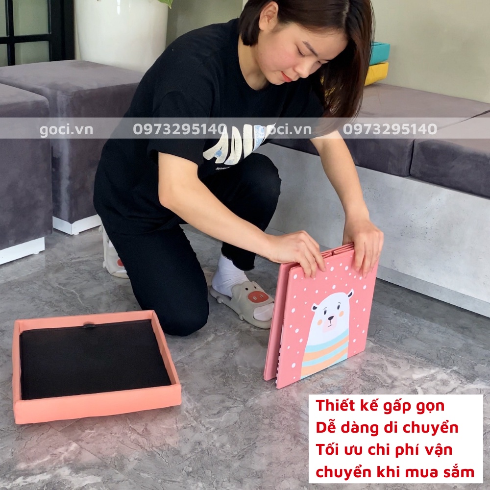 Thùng đựng đồ chơi gấu bông kiêm ghế ngồi dễ thương gấp gọn đa năng cho bé ngồi và đựng đồ tiện lợi