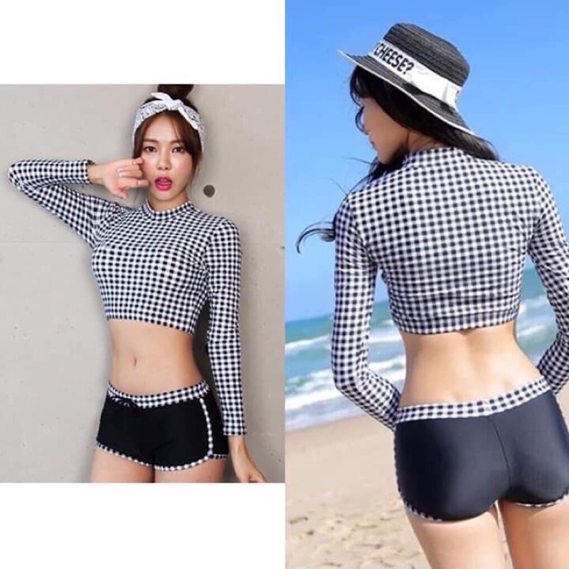 Áo Crtop Tay Dài Sẵn Mút Ngực Áo Bơi  Nữ Lẻ Nhiều mẫu