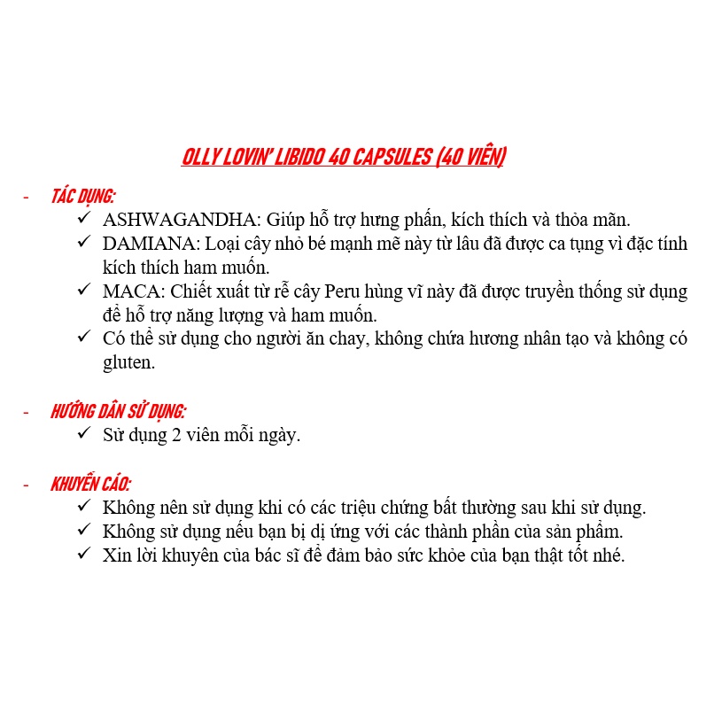 [DATE 4/2023 &amp; 5/2023] OLLY LOVIN’ LIBIDO 40 CAPSULES (40 VIÊN)