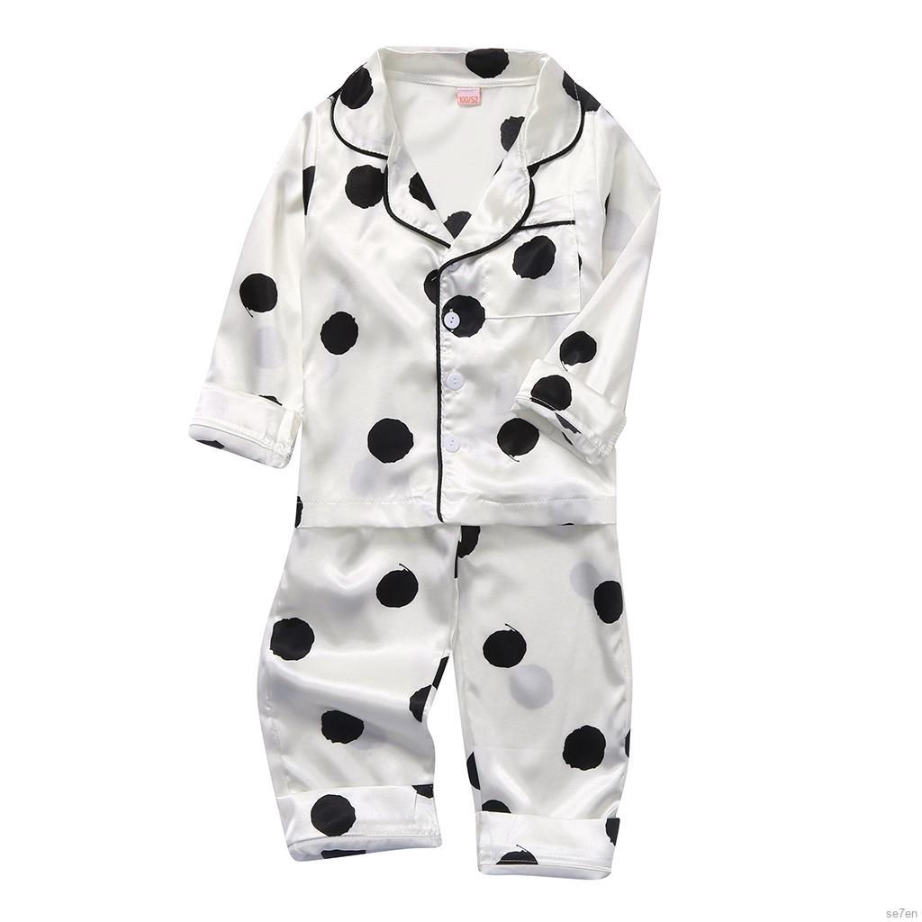 Set Đồ Ngủ Pijama 7 Món Dài Tay Chấm Bi Cho Bé