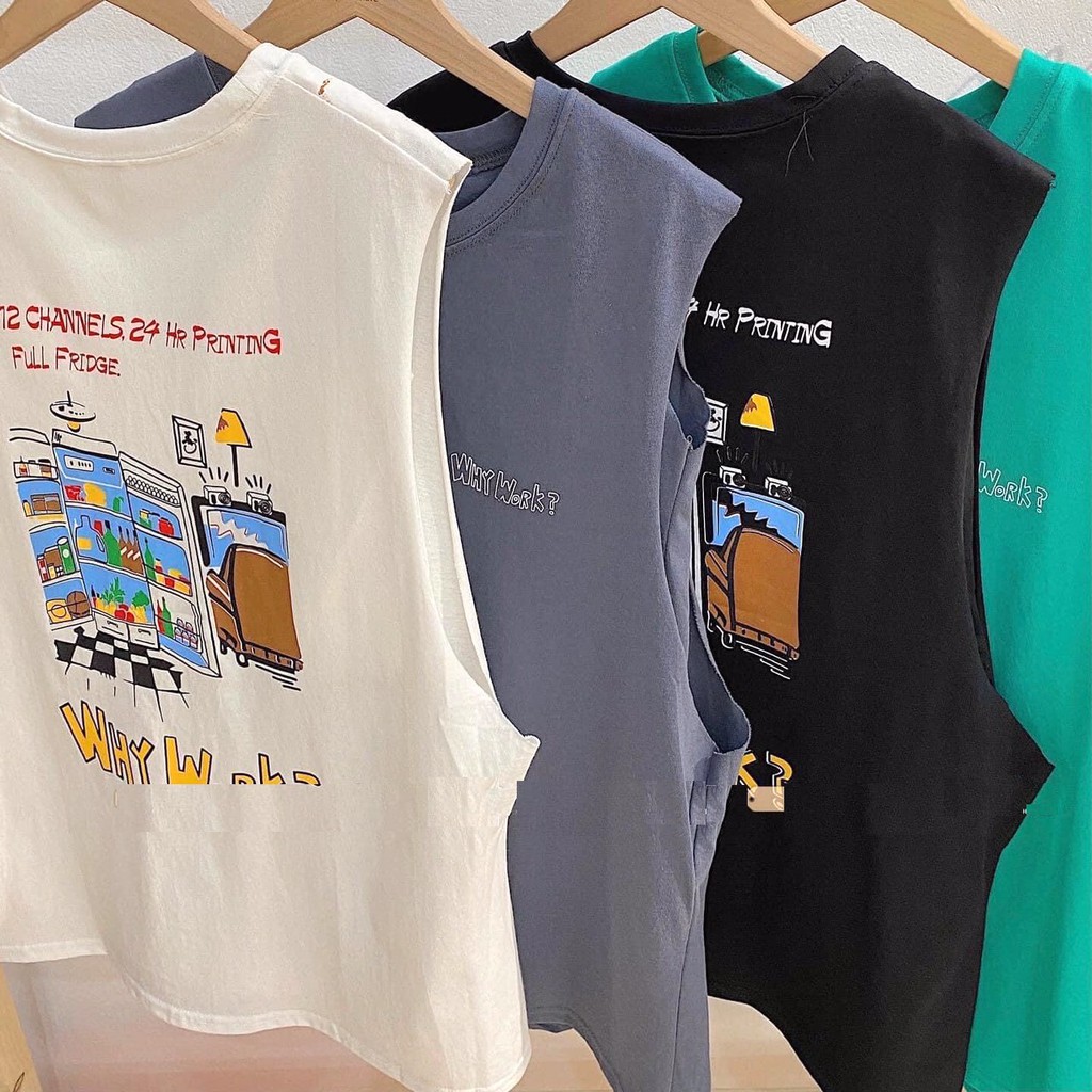Áo Tanktop Whywork PEONYB Nữ [FREESHIP]  Thun ba lỗ in hình cá tính, phông không tay màu ĐEN | TRẮNG | XANH Ulzzang