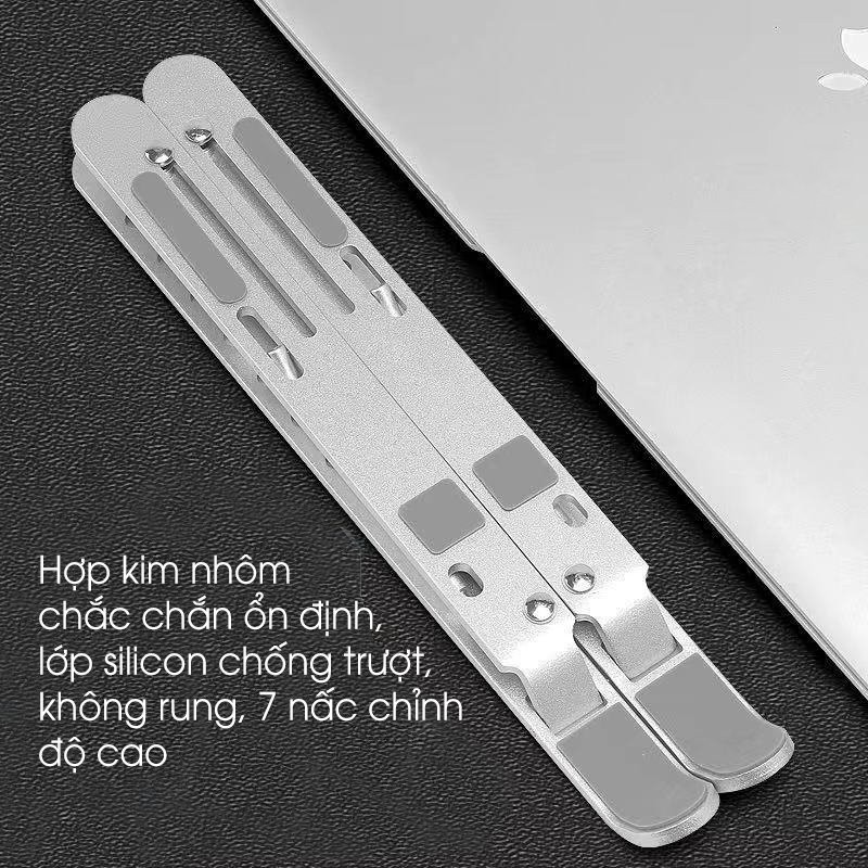 Đế tản nhiệt laptop, giá đỡ máy tính để bàn, chất liệu hợp kim nhôm cao cấp, có thể gấp gọn, 7 nấc điều chỉnh độ cao