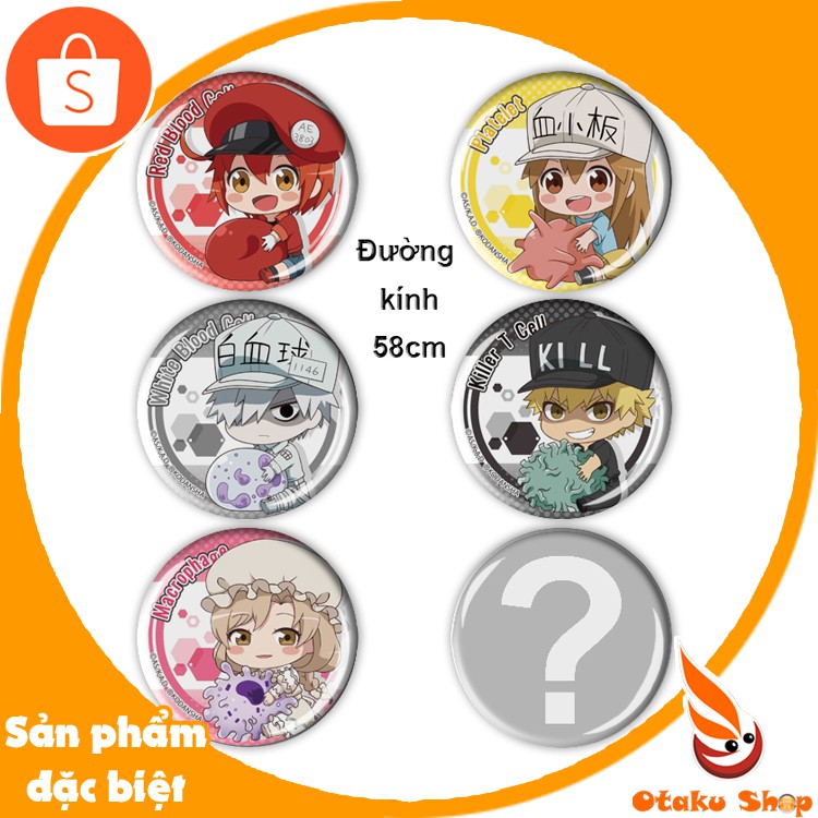 Set 6 Huy hiệu Anime Cells at Work! - Khi Các Tế Bào Làm Việc - Hataraku Saibou - Otakushop