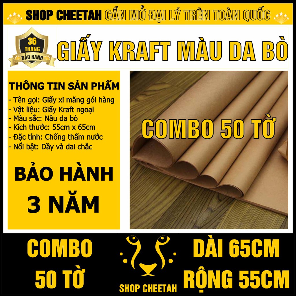50 tờ Giấy Kraft màu da bò KT: 65cm x 55cm – Giấy ngoại – Chống thấm nước – Dai chắc – Dùng đóng bọc sản phẩm hàng hóa