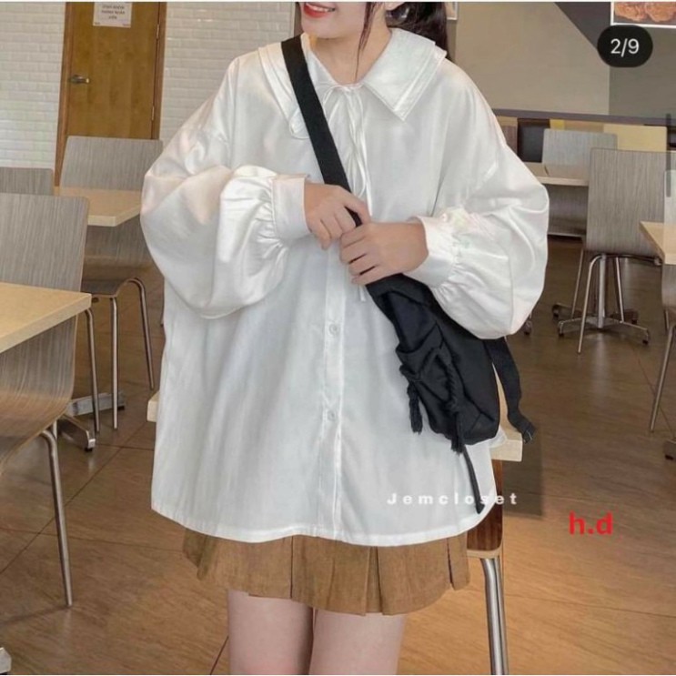 Áo Sơ Mi Trắng 2 cổ kiểu thắt nơ tay bồng cánh dơi VINTAGE phong cách Hàn Quốc