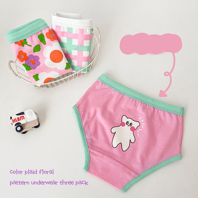 Bộ 3 Quần Lót Cotton In Hoa Xinh Xắn Cho Bé Gái