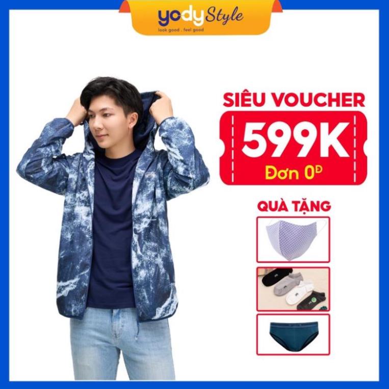12.12 Áo khoác gió nam YODY, áo gió nam hai lớp in loang trượt nước có mũ cản gió bụi - AKM4687 Xịn 2022 -gt3 HOT T2