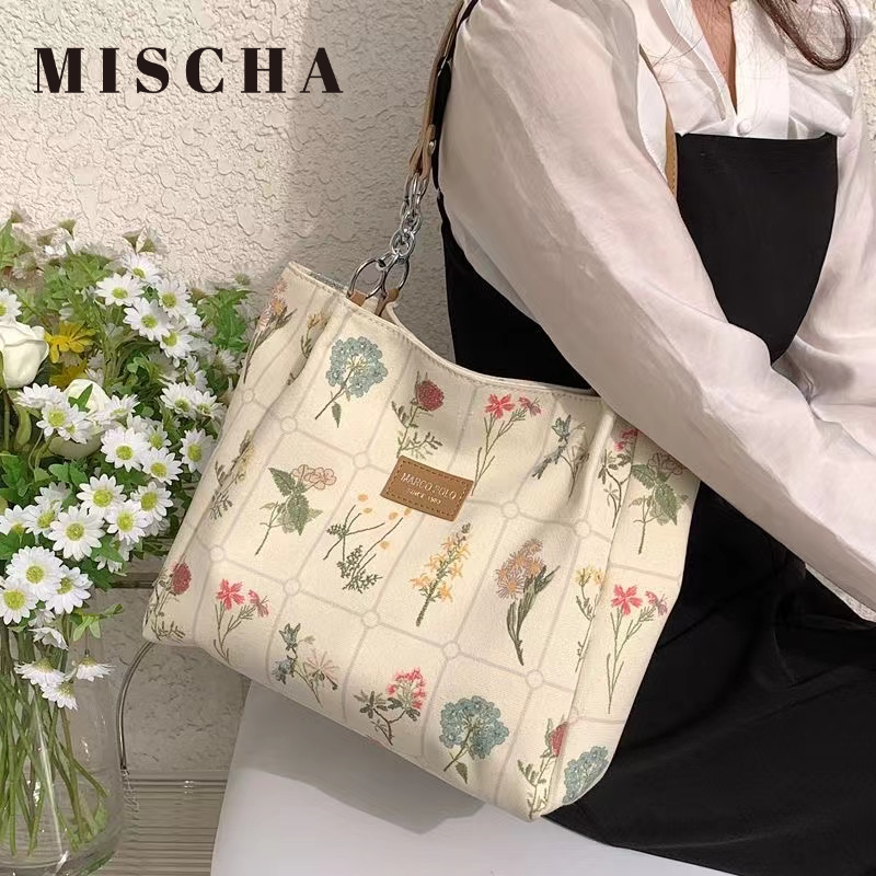 Mischa Túi tote Đeo Vai Bằng Vải canvas Sức Chứa Lớn In Họa Tiết Thời Trang Dễ Phối Đồ Cho Học Sinh