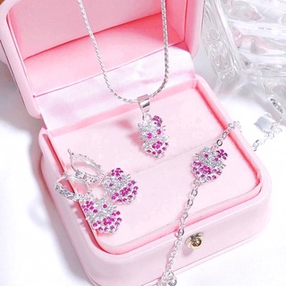 Bộ vòng cổ, vòng tay, hoa tai kitty bạc đính đá cho bé gái trang sức Minh Thoa Silver