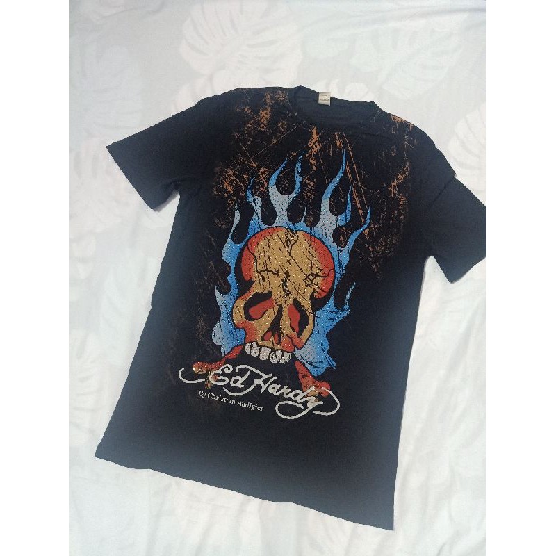 Áo thun Ed hardy real authentic chính hãng áo phông nam nữ đầu lâu sọ skull lửa