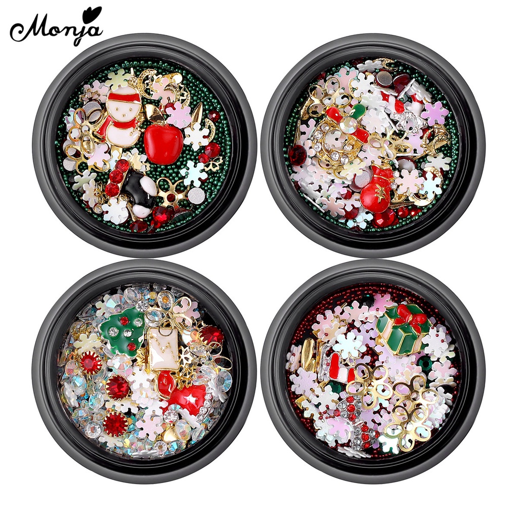 [Hàng mới về] Hộp phụ kiện trang trí móng tay nghệ thuật MONJA 3D phong cách Giáng Sinh đáng yêu