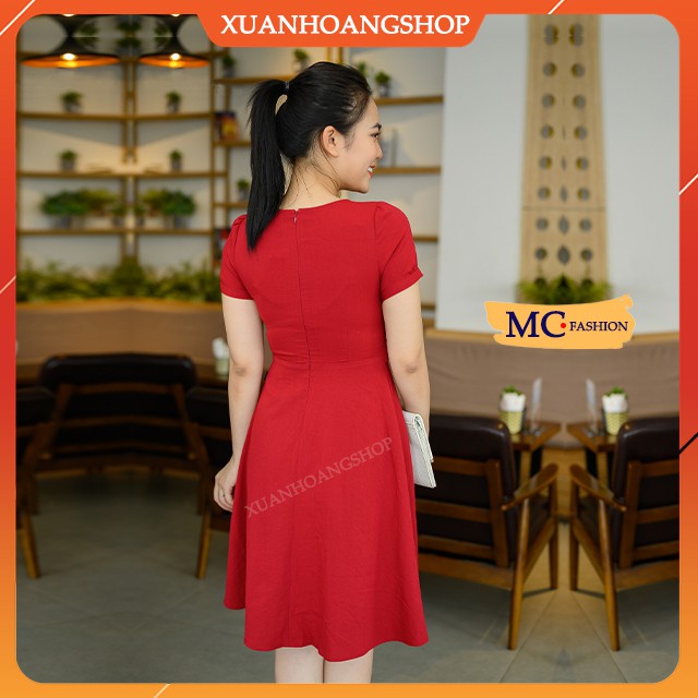 Váy Đầm Công Sở Mùa Hè Mc Fashion, Kiểu Đẹp, Dáng Xòe,Tay Ngắn Cộc, Vải Mát, 2 Màu Xanh Ngọc Và Đỏ Tv746