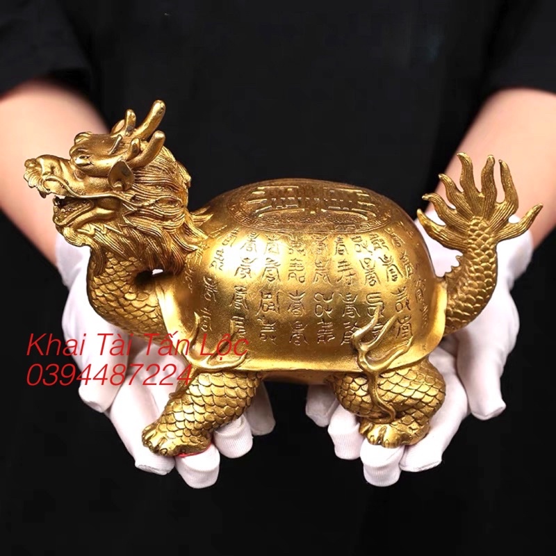 Tượng Long Quy - rùa đầu rồng - trường thọ bằng đồng cao 14cm